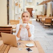 Digital nomad sipping coffee at Croatia cafe