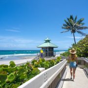 Woman on beachside boardwalk in Boca Raton