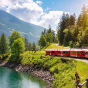A Train Traveling Through The Alps In Europe
